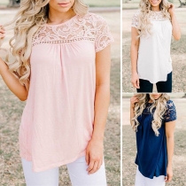 Fashion Lace Spliced Short Sleeve Round Neck T-shirt 