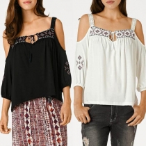 Sexy Off-shoulder 3/4 Sleeve Printed Sling Top