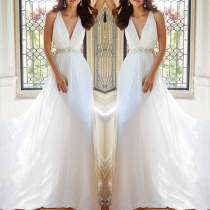 Sexy Deep V-neck Sleeveless High Waist Party Dress