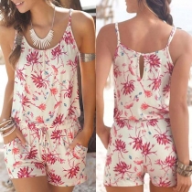 Fresh Style Elastic Waist Printed Sling Romper 