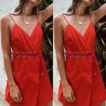 Sexy Backless V-neck Solid Color Lace-up Sling Dress