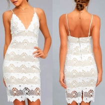 Sexy Backless V-neck Slim Fit Sling Lace Dress