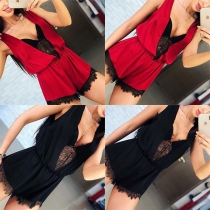 Sexy V-neck Lace Spliced Sleeveless Romper