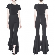Fashion Solid Color High Waist Flared Pants