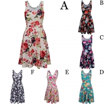 Fashion Sleeveless Round Neck Printed Dress