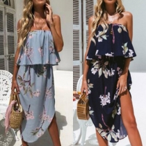 Sexy Strapless Irregular Hem Printed Dress