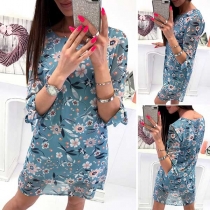 Fashion Half Sleeve Round Neck Printed Dress