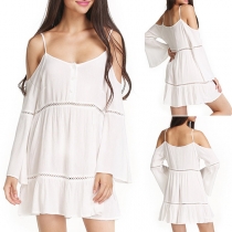 Sexy Off-shoulder Long Sleeve Solid Color Sling Dress