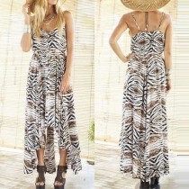 Sexy Backless V-neck Irregular Hem Leopard Print Sling Dress