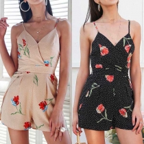 Sexy Backless V-neck High Waist Printed Sling Romper 