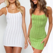 Fashion Solid Color Sleeveless Round Neck Hollow Out Knit Dress