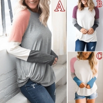 Fashion Round-neck Contrast Color Long Sleeve Slim Fit Shirt