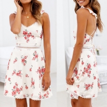 Sexy Backless V-neck High Waist Printed Sling Dress