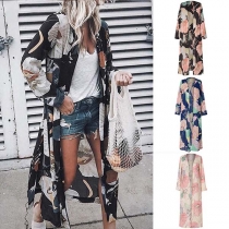 Fashion Long Sleeve Printed Chiffon Cardigan 