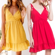 Sexy Backless V-neck Solid Color Sling Dress