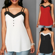 Sexy V-neck Button-front Contrast Color Cami Top