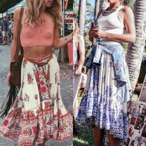 Bohemia Style Crochet-Trim Irregular Hem Floral Skirt
