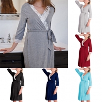 Sexy Lace Spliced V-neck 3/4 Sleeve Maternity Dress