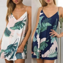 Sexy Backless V-neck Printed Sling Dress