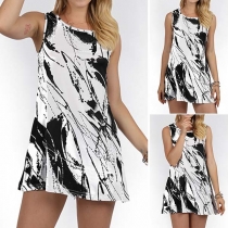 Fashion Sleeveless Round Neck Printed Dress