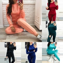 Fashion Solid Color Long Sleeve Sweatshirt + Pants Sports Suit