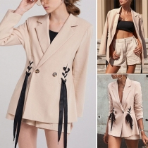 OL Style Long Sleeve Slim Fit Lace-up Blazer 