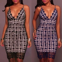 Sexy Backless V-neck Lace Spliced Slim Fit Sling Dress