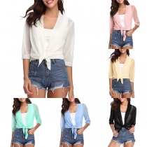 Fashion Solid Color 3/4 Sleeve Irregular Hem Cardigan