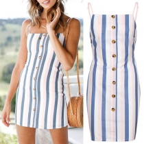 Sexy Backless Slim Fit Sling Striped Dress