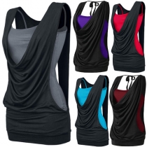 Fashion Contrast Color Sling Top + Sleeveless T-shirt Two-piece Set