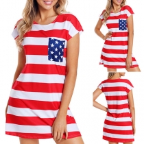 Casual Style Short Sleeve Round Neck Striped Dress