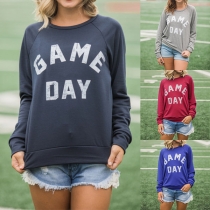 Fashion Letters Printed Long Sleeve Round Neck T-shirt