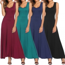 Fashion Solid Color Sleeveless Round Neck Maxi Dress