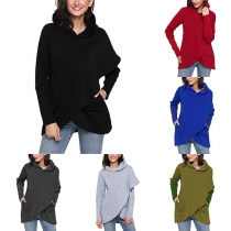 Fashion Solid Color Long Sleeve Irregular Hem Hoodie