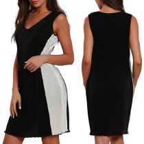 Fashion Contrast Color Sleeveless V-neck Dress