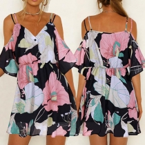 Sexy Off-shoulder V-neck Printed Sling Dress