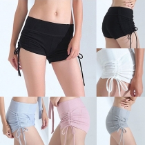 Fashion Solid Color Side-drawstring Sports Shorts 