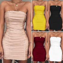 Sexy Strapless Solid Color Slim Fit Party Dress