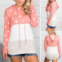 Fashion Contrast Color Long Sleeve Pentagram Printed Hoodie
