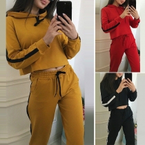 Fashion Contrast Color Long Sleeve Hoodie + Pants Sports Suit