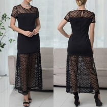 Sexy Dots Gauze Spliced Short Sleeve Round Neck Dress