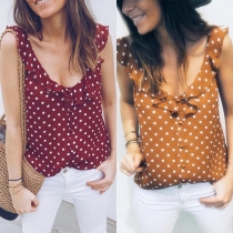 Sexy Backless Sleeveless Dots Printed Ruffle Top