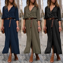 Fashion Solid Color Long Sleeve POLO Collar Shirt Dress