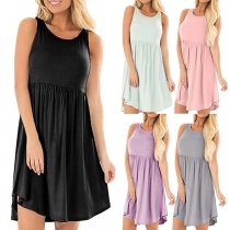 Simple Style Sleeveless Round Neck Solid Color Dress