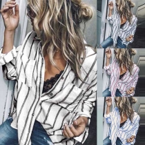 Fashion Long Sleeve POLO Collar Striped Shirt