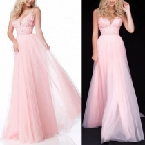 Sexy Backless V-neck High Waist Lace Spliced Party Dress