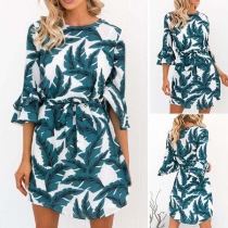 Fashion 3/4 Sleeve Round Neck Printed Dress