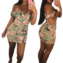 Sexy Off-the-shoulder High Waist Floral Slim Fit Dress