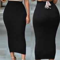 Mode High Waisted Ribbed Solid Color Bust Skirt.