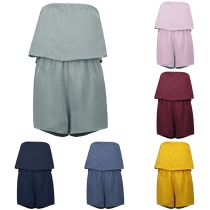 Fashion Boat-neck Off-shoulder Solid Color Sleeveless Slim Fit Romper 